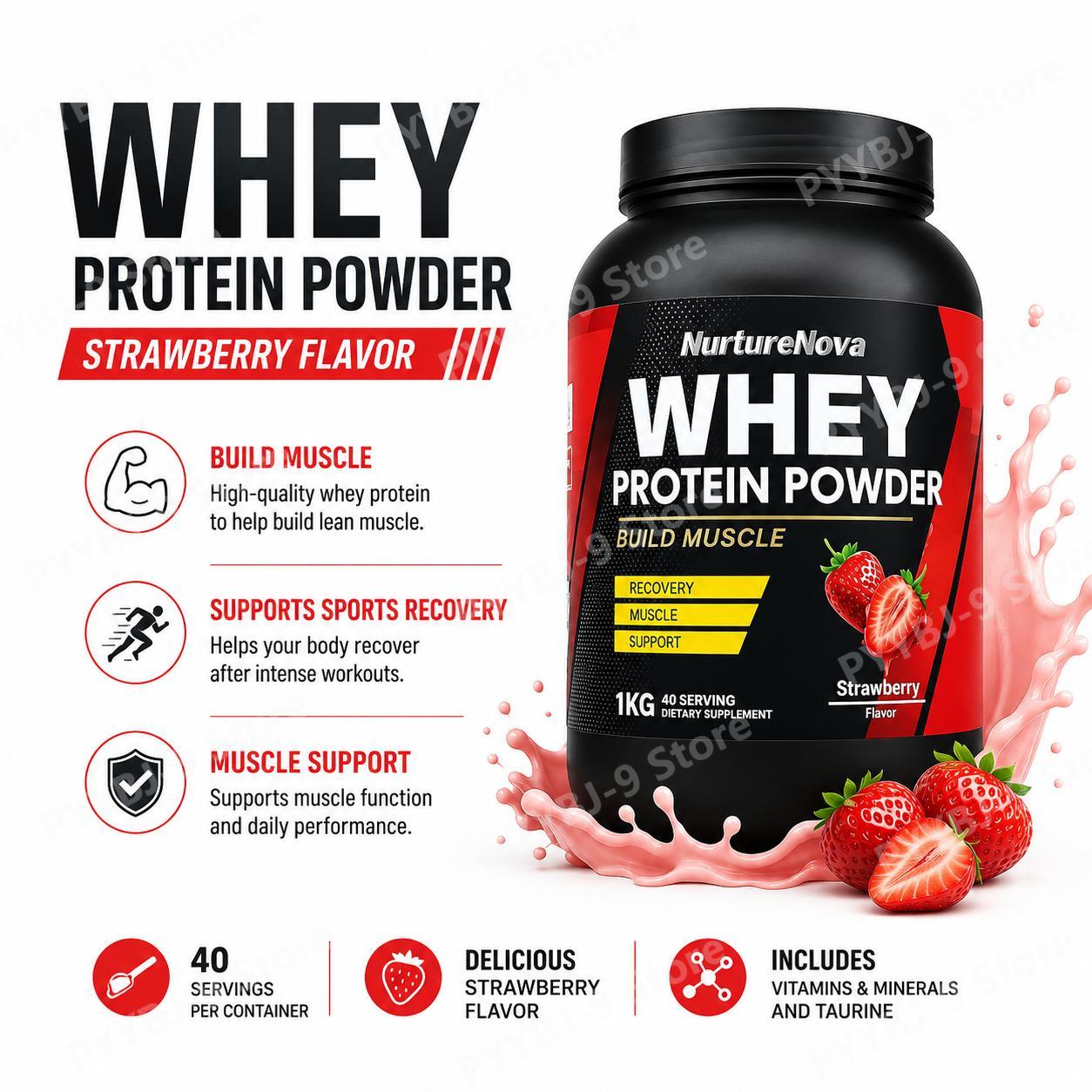 Fitness Nutrition Whey - NurtureNova Whey Protein Powder Strawberry Flavor