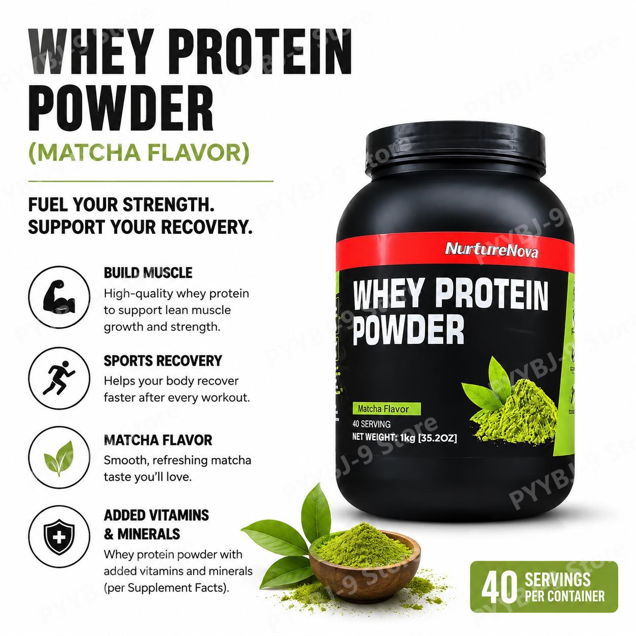 Fitness Nutrition Whey - NurtureNova Whey Protein Powder Matcha Flavor