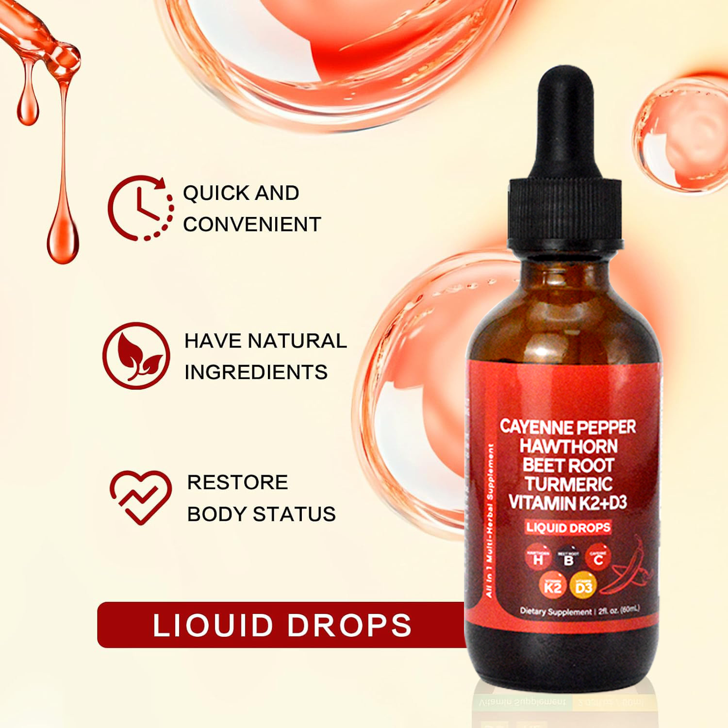 60ML Cayenne Pepper Drops, Liq - Vitamin D3 K2 Drop review and price